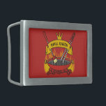 Grill Queen Rechteckige Gürtelschnalle<br><div class="desc">Grillgrill über flammender Holzkohle,  Scrollbanner mit eigenem Text über gekreuzte Zungen und Pinsel. Benutzerdefinierte Hintergrundfarbe.</div>