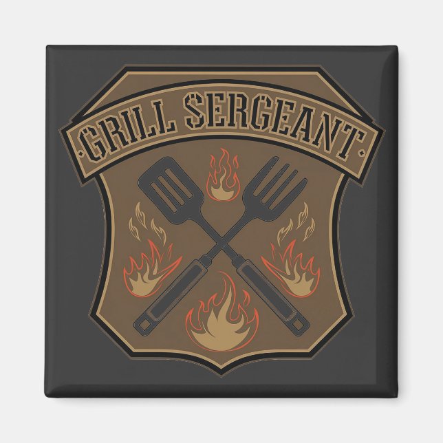 Grill Sergeant Abzeichen Design mit Spatel und Gab Magnet (Vorne)