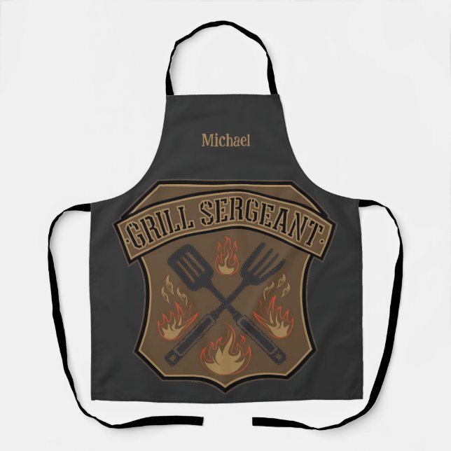 Grill sergeant Abzeichen Design mit Spatula und Ga Schürze (Vorderseite)