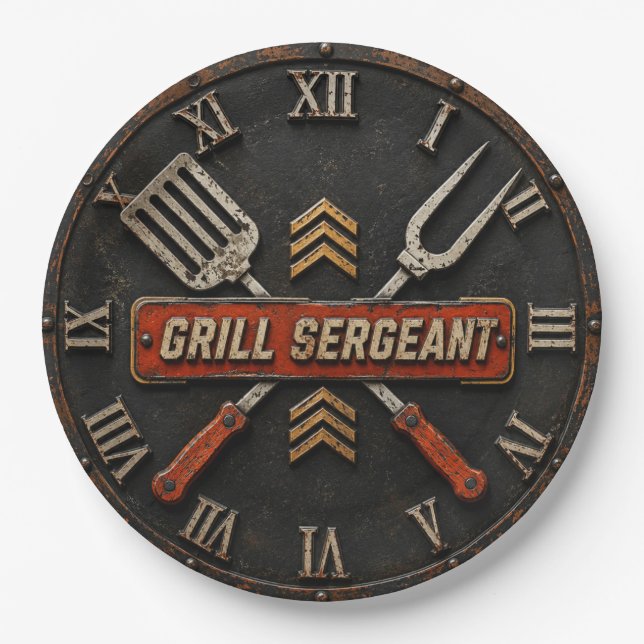 Grill Sergeant Funny BBQ Grill Master Man Cave  Pappteller (Vorderseite)