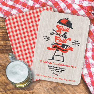 Grill und Chill Holzschnitt Retro BBQ Grill Party Einladung
