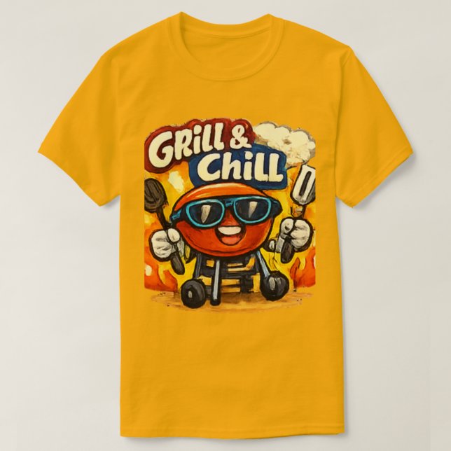 Grill und Chill & Lustiger BBQ T-Shirt (Design vorne)
