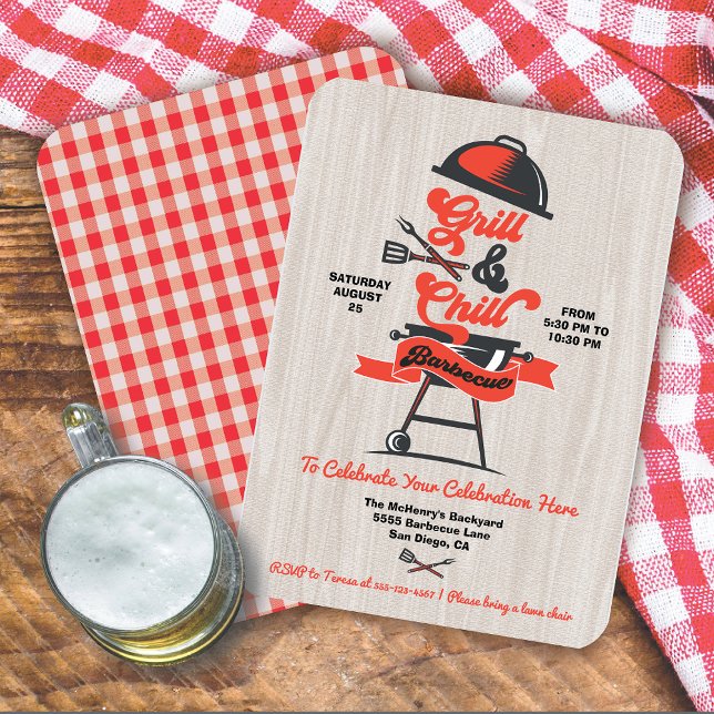 Grill und Chill Woodcut Retro GRILLEN Grill Party Einladung (Von Creator hochgeladen)