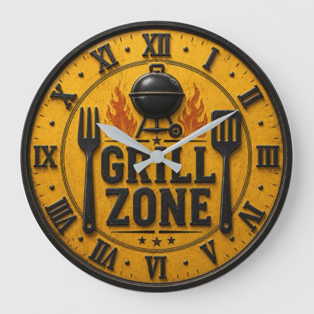 Grill Zone BBQ Grill Master Kitchen Rustic  Große Wanduhr (Vorderseite)