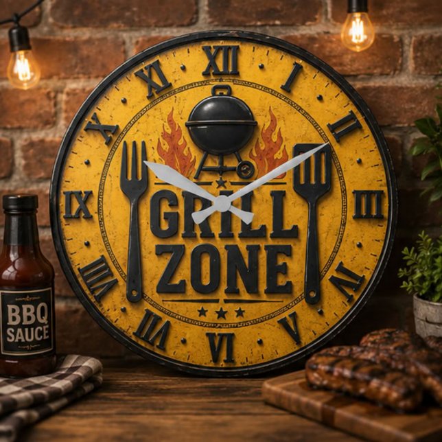 Grill Zone BBQ Grill Master Kitchen Rustic  Große Wanduhr (Von Creator hochgeladen)