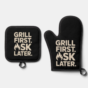 Grill zuerst, dann Fragen später BBQ-Grill-Vater H Ofenhandschuh & Topflappen-Set