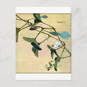 Grille auf einer Weinrebe Japanische Holzschnittku Postkarte