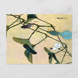 Grille auf einer Weinrebe Japanische Holzschnittku Postkarte