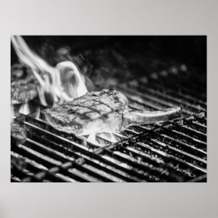 Grilled Tomahawk Steak auf Flaming GRILLEN Grill Poster