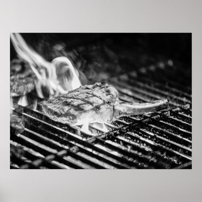 Grilled Tomahawk Steak auf Flaming GRILLEN Grill Poster (Vorne)