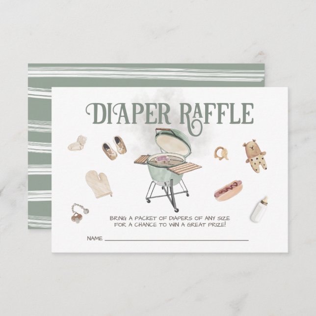 Grillen Baby-Q Baby Diaper Raffle Einladung (Vorne/Hinten)
