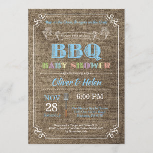 GRILLEN Baby Shower Einladung Burlap Blue