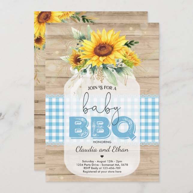 GRILLEN Baby Shower Sunflower Baby Q Paare Dusche Einladung (Vorne/Hinten)