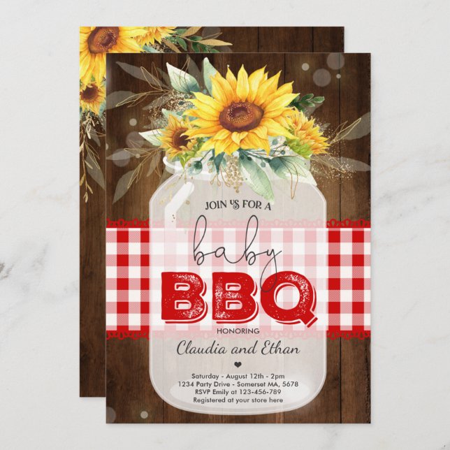GRILLEN Baby Shower Sunflower Baby Q Paare Dusche Einladung (Vorne/Hinten)