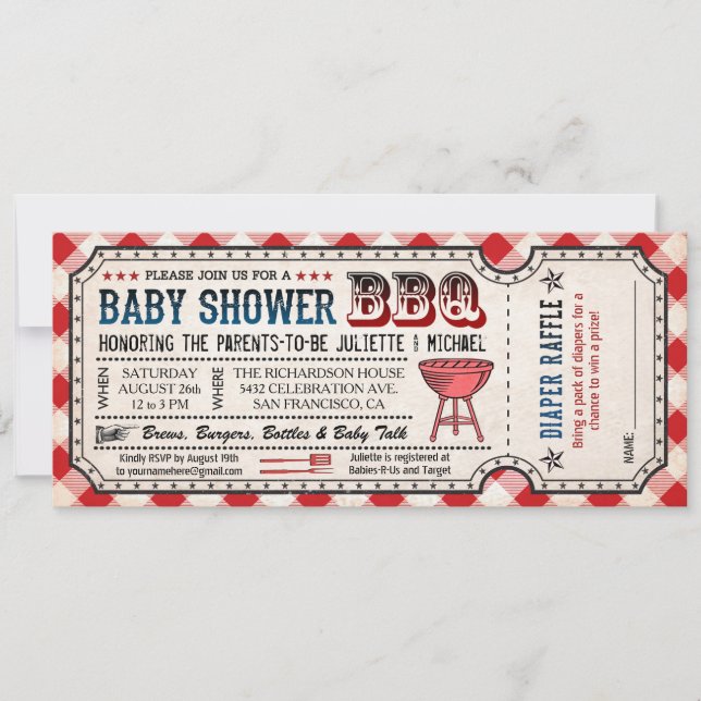 GRILLEN Baby Shower Ticket Diaper Raffle Einladung (Vorderseite)