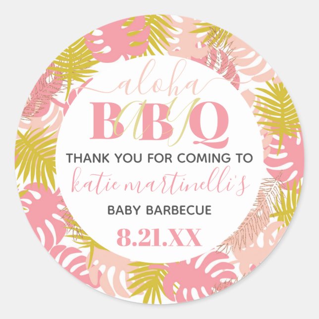 GRILLEN Baby Shower Tropical Vielen Dank Runder Aufkleber (Vorderseite)