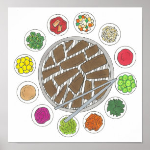 Grillen Barbecue Roast Bulgogi Banchan Food Poster