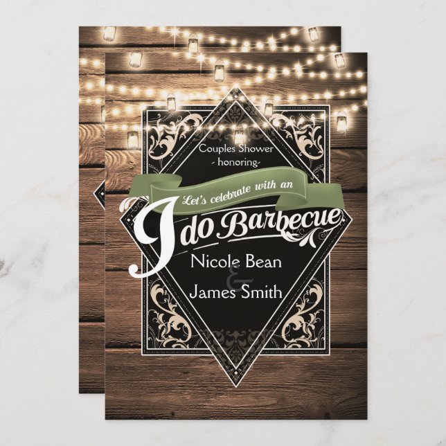 Grillen BARBECUE Rustikale Verlobung Holz und Lich Einladung (Vorne/Hinten)