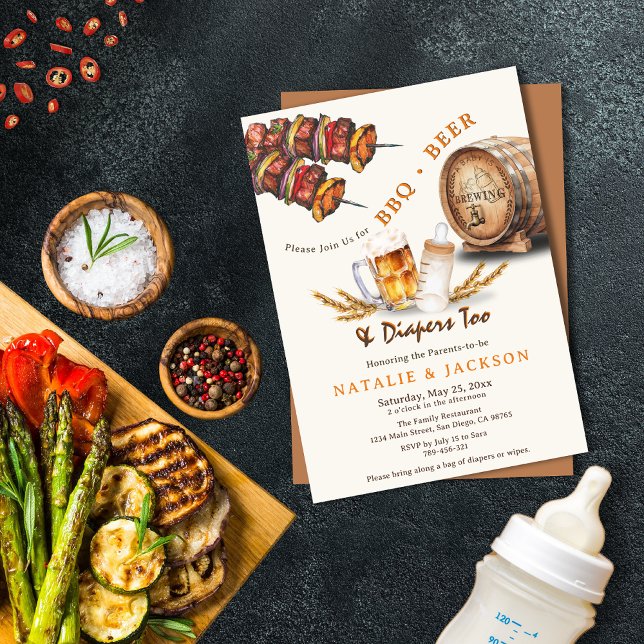 GRILLEN & Beer Diapers Lässige Paare Kinderdusche Einladung (BBQ & Beer Diapers Casual Couples Baby Shower Invitation)