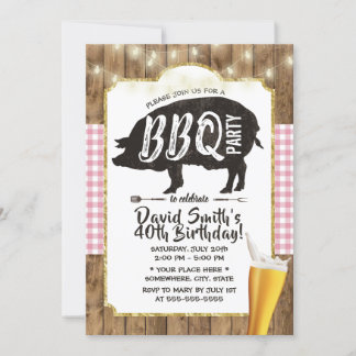 GRILLEN & Beer Pink Karierte Streichellichter Gebu Einladung