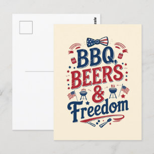 GRILLEN, Beers & Freedom - Retro 4. Juli Vibes Postkarte