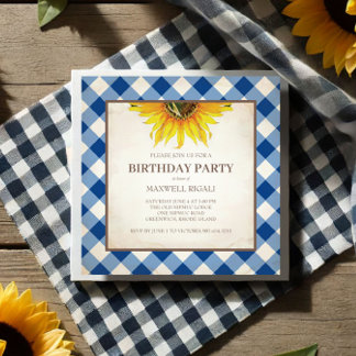 GRILLEN Birthday Blue Gingham Print Einladung