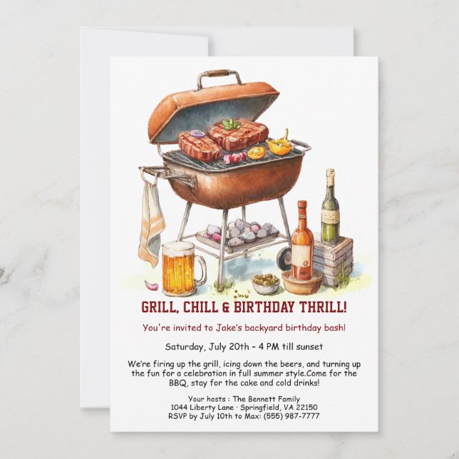 Grillen Birthday Einladung mit Biergarten (Vorderseite)