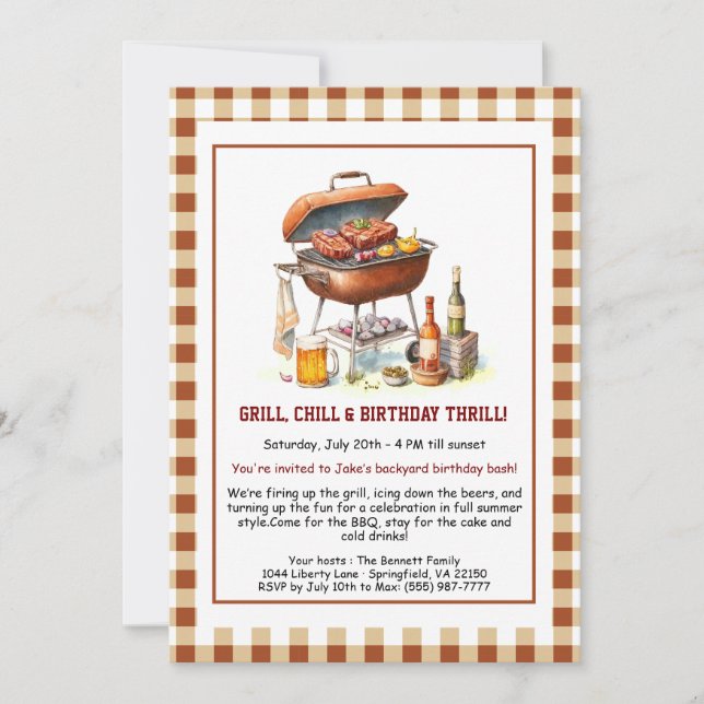 Grillen Birthday Einladung mit Biergarten (Vorderseite)
