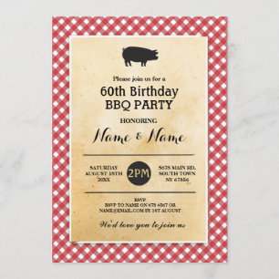 GRILLEN Birthday, jedes Alter rustikalen Roten Wal Einladung