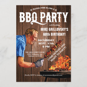 GRILLEN Birthday Party Einladungen Holz