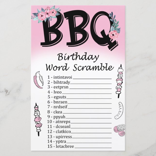 GRILLEN Birthday Word Scramble Game (Vorderseite)