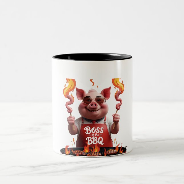 GRILLEN Boss - Vater Pig Funny Grilling Zweifarbige Tasse (Mittel)