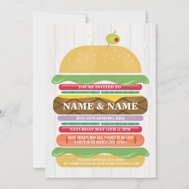 GRILLEN Burger Stack Neuer Zuhause einladen Einladung (Vorderseite)