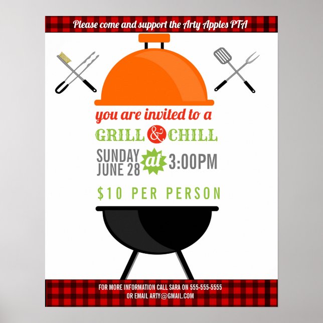 GRILLEN chill grill fundraiser school PTO PTA Wohl Poster (Vorne)