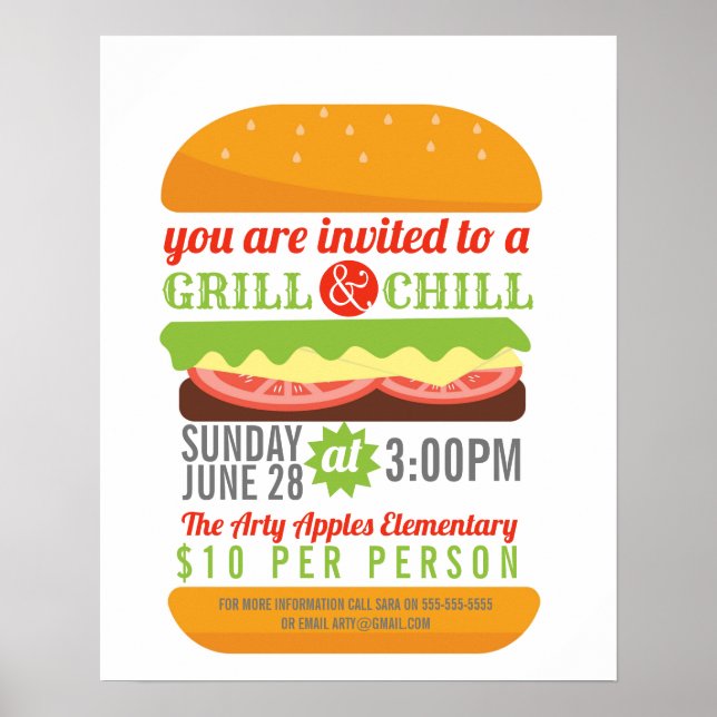 GRILLEN chill grill fundraiser school PTO PTA Wohl Poster (Vorne)