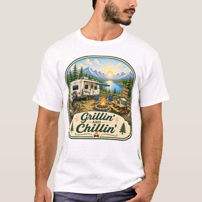 Grillen & Chillen Camping T-Shirt (Vorderseite)