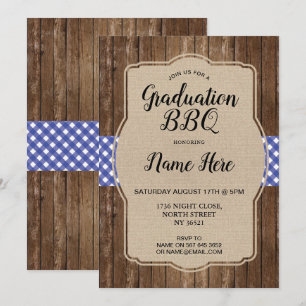 Grillen der Graduierungspartei Invite Blue Gingham Einladung