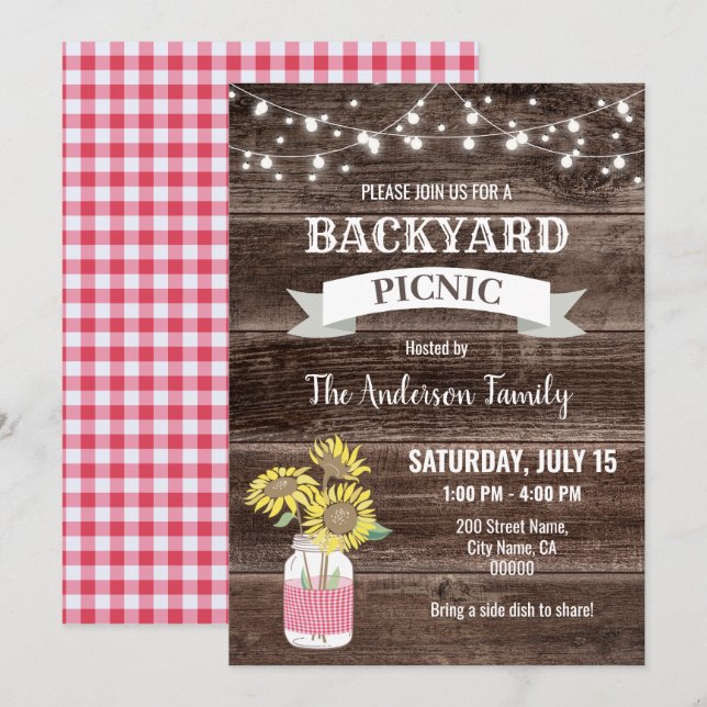 Grillen der Picnic-Nachbarschaft Einladung (Vorne/Hinten)