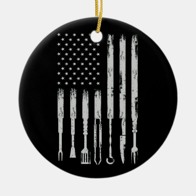 GRILLEN Design Smoking Barbecue USA Flag Keramik Ornament (Vorne)