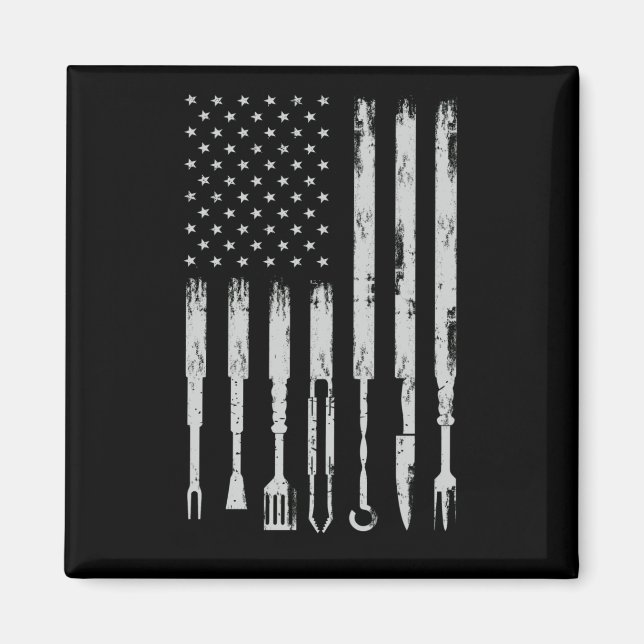 GRILLEN Design Smoking Barbecue USA Flag Magnet (Vorne)