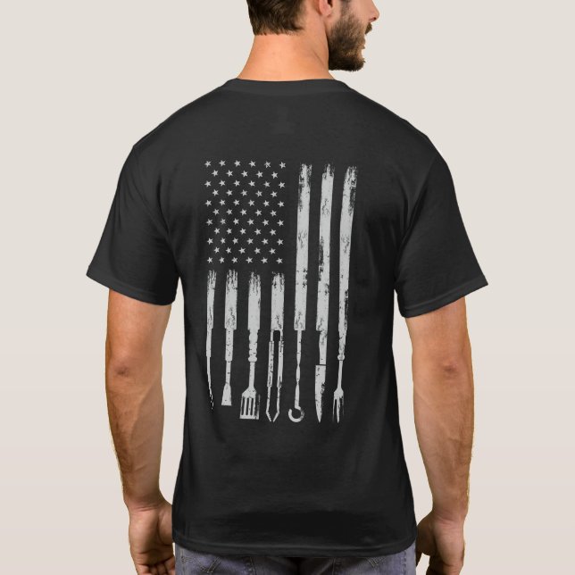 Grillen Design Smoking Barbecue USA Flag T-Shirt (Rückseite)
