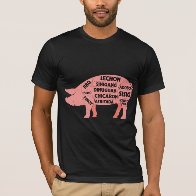 Grillen Diagramm Filipino Schweinefleisch Schnitze T-Shirt (Vorderseite)