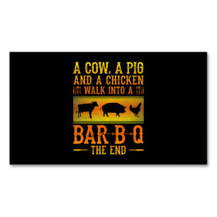 GRILLEN  Eine Kuh, ein Schwein und ein Huhn wander Magnetische Visitenkarte