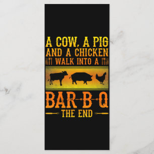 GRILLEN Eine Kuh, ein Schwein und ein Huhn wander Menükarte