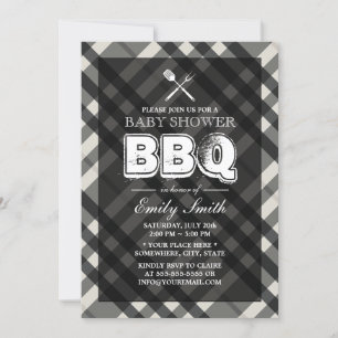 GRILLEN Elegant Gray Kariert Baby Shower Einladung