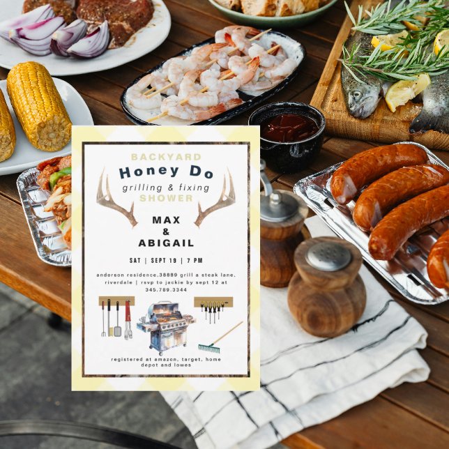 Grillen & Fixieren der Antler Gelbe Paare Dusche Einladung (Von Creator hochgeladen)