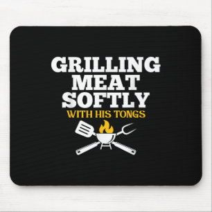 Grillen Fleisch mit seinen Tongs Funny Grill Ba Mousepad