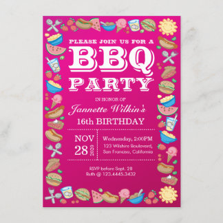 GRILLEN Geburtstags-Bonbon-16. Party-Thema-Grill Einladung