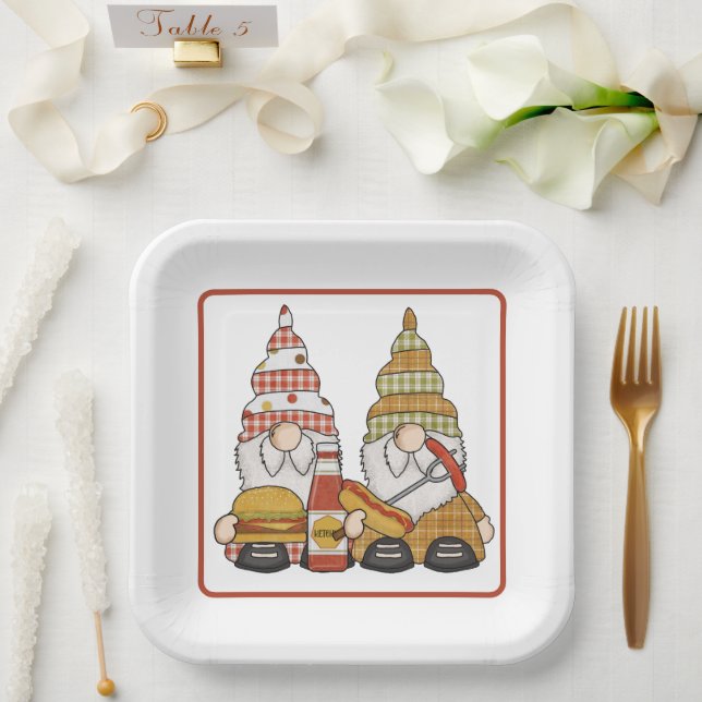 GRILLEN Gnomes Pappteller (Hochzeit)