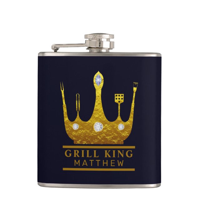 GRILLEN Grill King Crown Navy macht sich selbst Flachmann (Vorderseite)